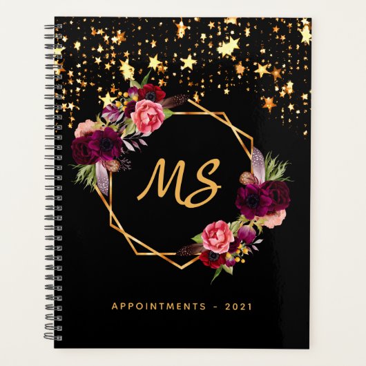 Zwarte gouden geometrische bruine monogram 2022 planner (Voorkant)