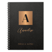 Zwarte gouden gepersonaliseerde monogram notitieboek (Voorkant)