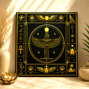Zwarte Gouden Gevleugelde Godin Egyptische Decorat Tegeltje