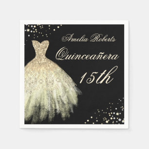 Zwarte Gouden Glans Jurk Quinceanera Servet