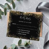 Zwarte gouden glinsterende budget bruiloft RSVP Flyer