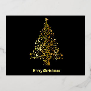 Zwarte/Gouden Glinsterende Kerstboom Folie Feestdagen Briefkaart