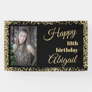 Zwarte Gouden Glitter 18e Verjaardagsfeest Foto Spandoek
