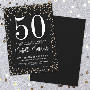 Zwarte Gouden Glitter 50ste Verjaardagsfeest Kaart