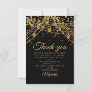 Zwarte Gouden Glitter Bokeh Verjaardagsfeest Bedan Bedankkaart