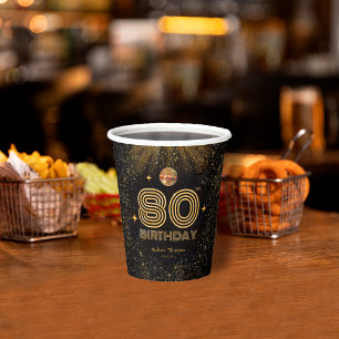 Zwarte Gouden Glitter Disco Bal Feest 80e Verjaard Papieren Bekers