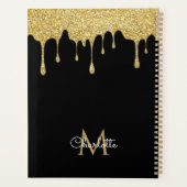 Zwarte Gouden Glitter Drips Monogram Script Jaar Planner (Achterkant)