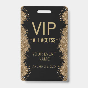 Zwarte Gouden Glitter Evenement VIP All Access Pas Badge