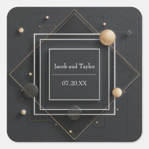 Zwarte Gouden Glitter Geometrische Bol Gelaagd Vierkante Sticker