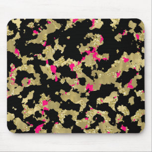 Zwarte Gouden Glitter Heet Roze Abstracte Afbladde Muismat