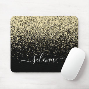 Zwarte Gouden Glitter Meisjes Monogram Muismat