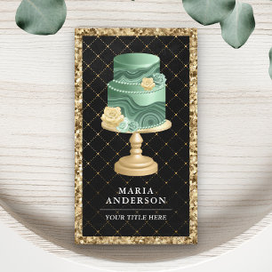 Zwarte Gouden Glitter Mintgroene Bloem Cake Bakker Visitekaartje
