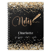 Zwarte gouden glitter pen scriptnaam notitieboek (Voorkant)