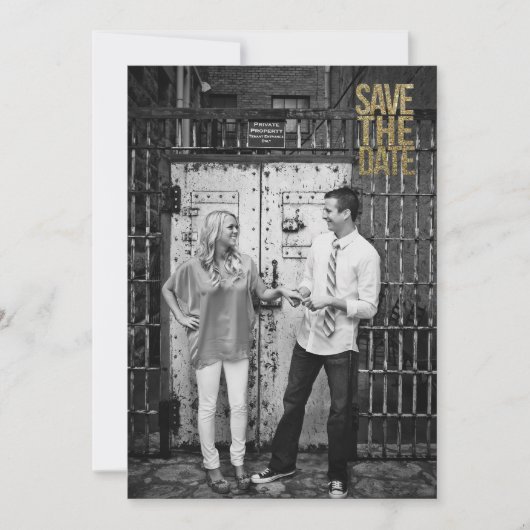Zwarte & Gouden Glitter Save the Date Typografie (Voorkant)
