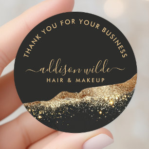 Zwarte Gouden Glitter Script Bedankt Zakelijk Ronde Sticker