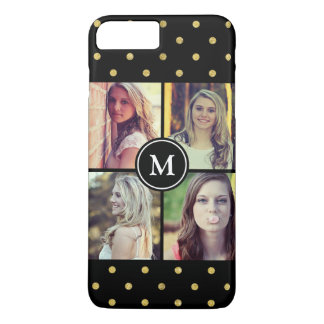 Zwarte Gouden Glitter Stippen Foto Collage Met Mon iPhone 8 Plus / 7 Plus Hoesje