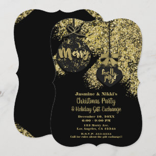 Zwarte Gouden Glitter Versiering Feestelijke Glamo Kaart