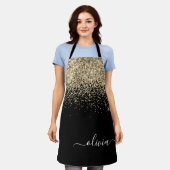 Zwarte Gouden Glitters Meisjesnaam met Monogram Schort (Gedragen)