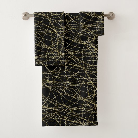 Zwarte Gouden Glitzy Abstract Bad Handdoek (Insitu)