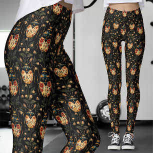 Zwarte Gouden Gotische Bloemenkever Leggings