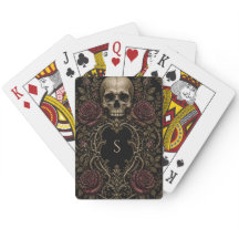 Zwarte gouden gotische schedel roos pokerkaarten