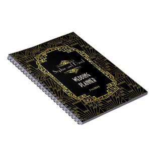 Zwarte & Gouden Great Gatsby Art Deco Trouw Planne Notitieboek