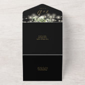 Zwarte Gouden Groene Slingerlichten QR Code Trouw All In One Uitnodiging (Buitenkant)