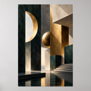 Zwarte Gouden Halve Maan en Bol Architecturale Wan Poster