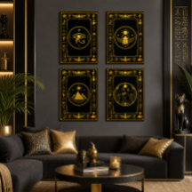 Zwarte Gouden Heilige Egyptische Symbolen Muur Kun