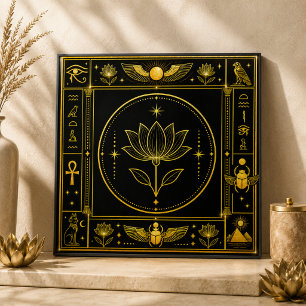 Zwarte Gouden Heilige Lotus Spirituele Decor Kunst Tegeltje