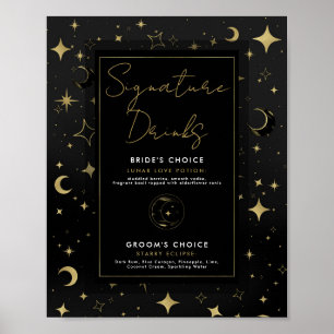 Zwarte & Gouden Hemelse Maan Sterren Signature Dra Poster