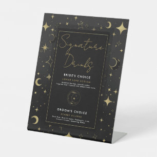 Zwarte Gouden Hemelse Maan Sterren Signature Drank Reclamebord Met Voetstuk