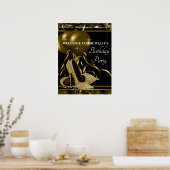 Zwarte Gouden Hoge Hak Sandaal Verjaardagsfeest Si Poster (Keuken)