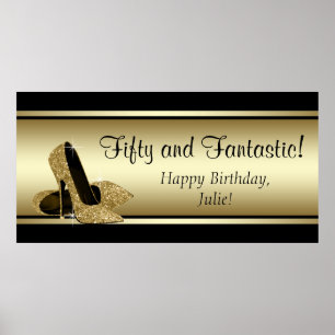 Zwarte Gouden Hoge Hak Verjaardagsfeest Banner Poster