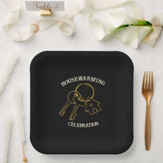 Zwarte Gouden Housewarming Papieren Borden Bordje