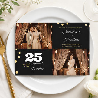 Zwarte & Gouden Huwelijksjubileum Fotocollage Kaart