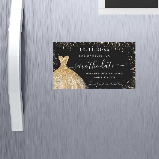 Zwarte gouden jurk met behoud van de datum magneet