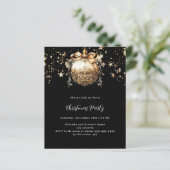 Zwarte gouden kerstbal sterren kerstfeest uitnodig (Staand voorkant)