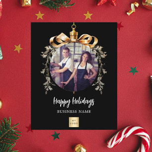 Zwarte gouden kerstbal zakelijke foto kerstkaart
