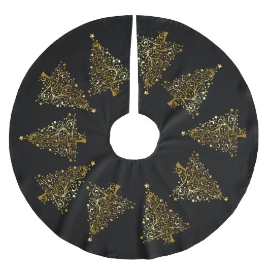 Zwarte gouden kerstboom kerstboom rok (Voorkant)
