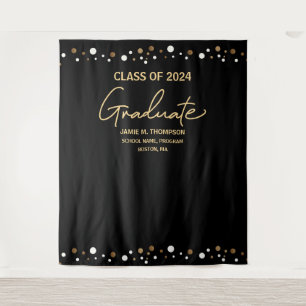Zwarte Gouden Klas van 2024 achtergrond graduatie Wandkleed