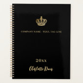 Zwarte gouden kroon naam jaar bedrijf planner (Voorkant)