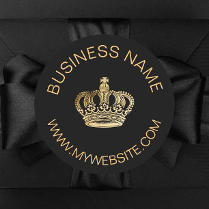 Zwarte gouden kroon naam website bedrijf ronde sticker