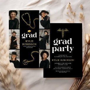 Zwarte Gouden Medische Foto Afstudeerfeest Kaart