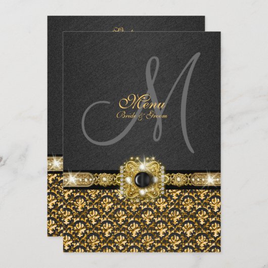 Zwarte gouden menudemask bruiloft sjabloon menu (Voorkant / Achterkant)