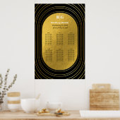 Zwarte & gouden moderne Arch Wedding Seating Chart Poster (Keuken)
