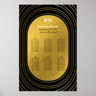 Zwarte & gouden moderne Arch Wedding Seating Chart Poster