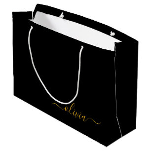 Zwarte Gouden Moderne Script Meisjesachtige Monogr Groot Cadeauzakje