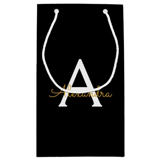 Zwarte Gouden Moderne Script Meisjesachtige Monogr Klein Cadeauzakje (Achterkant)