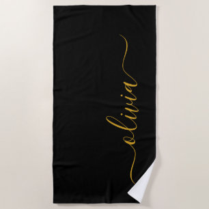 Zwarte Gouden Moderne Script Meisjesachtige Monogr Strandlaken